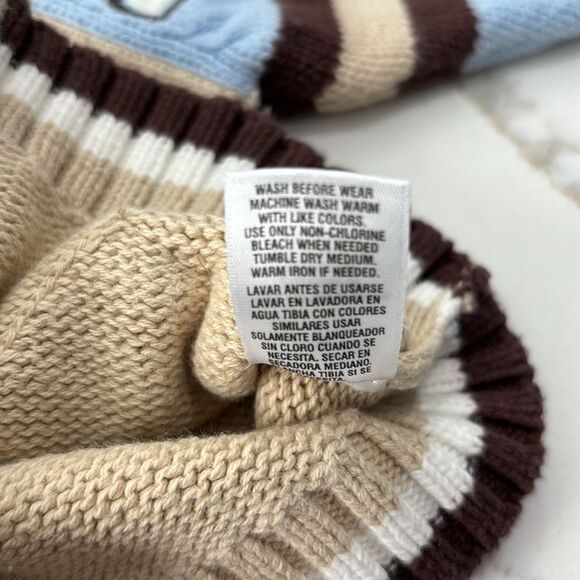 Carter's | Infant Boys Football Letterman Blue Tan Zip Knit Cardigan Sweater 0-3 - Picture 11 of 14